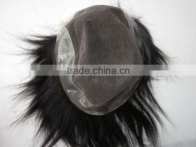 100% remy human hair men's toupee with gray hair for black mens toupee