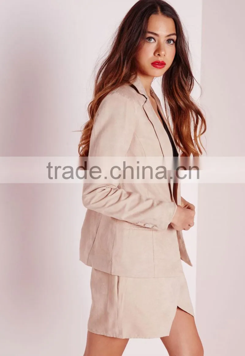 2015 Women Winter Nude Faux Suede Blazer