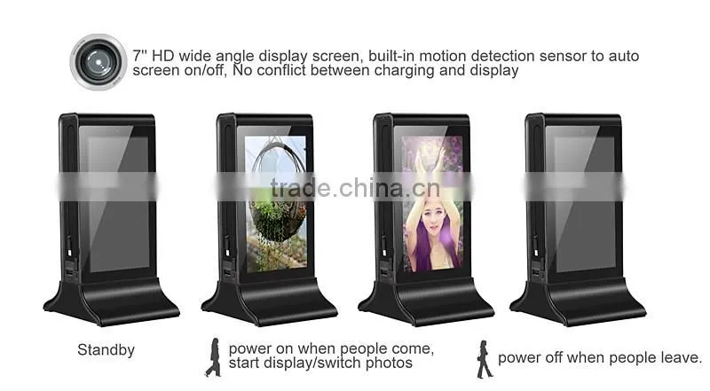 advertising display AD power bank use in coffee shop and restaurant