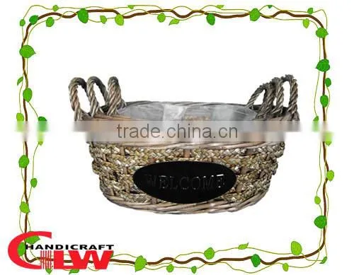 Set of 3 wood chip and willow garden basket,willow flower pots with plastic lining