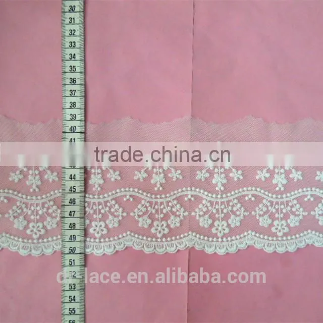 top quality french vintage style embroidery cotton/nylon lace trim for lady dress net embroidery lace trim