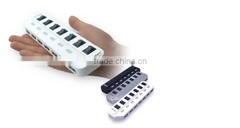 High Quality high speed 7 Port Usb3.0 OEM stylish hub with switch