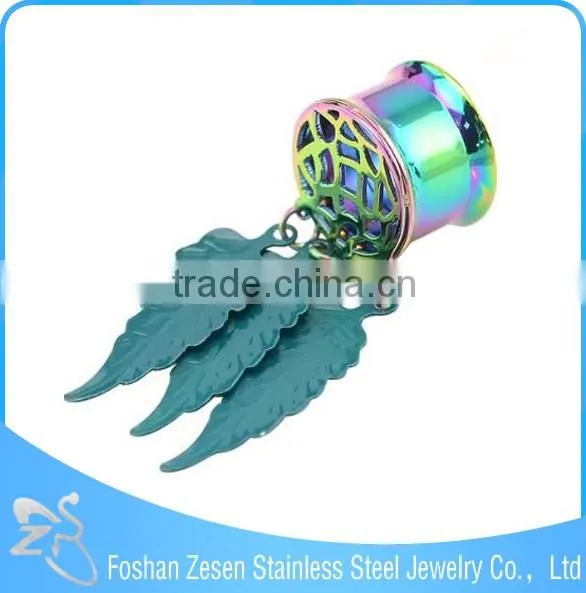 TP011184 New design rainbow anodized ear plug dangle dream catcher body jewelry