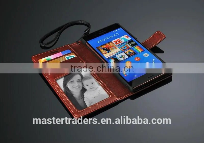 Original Fashion 64 Grain Stand Holder Wallet Flip PU Leather Case For Sony Z3 MT-3102