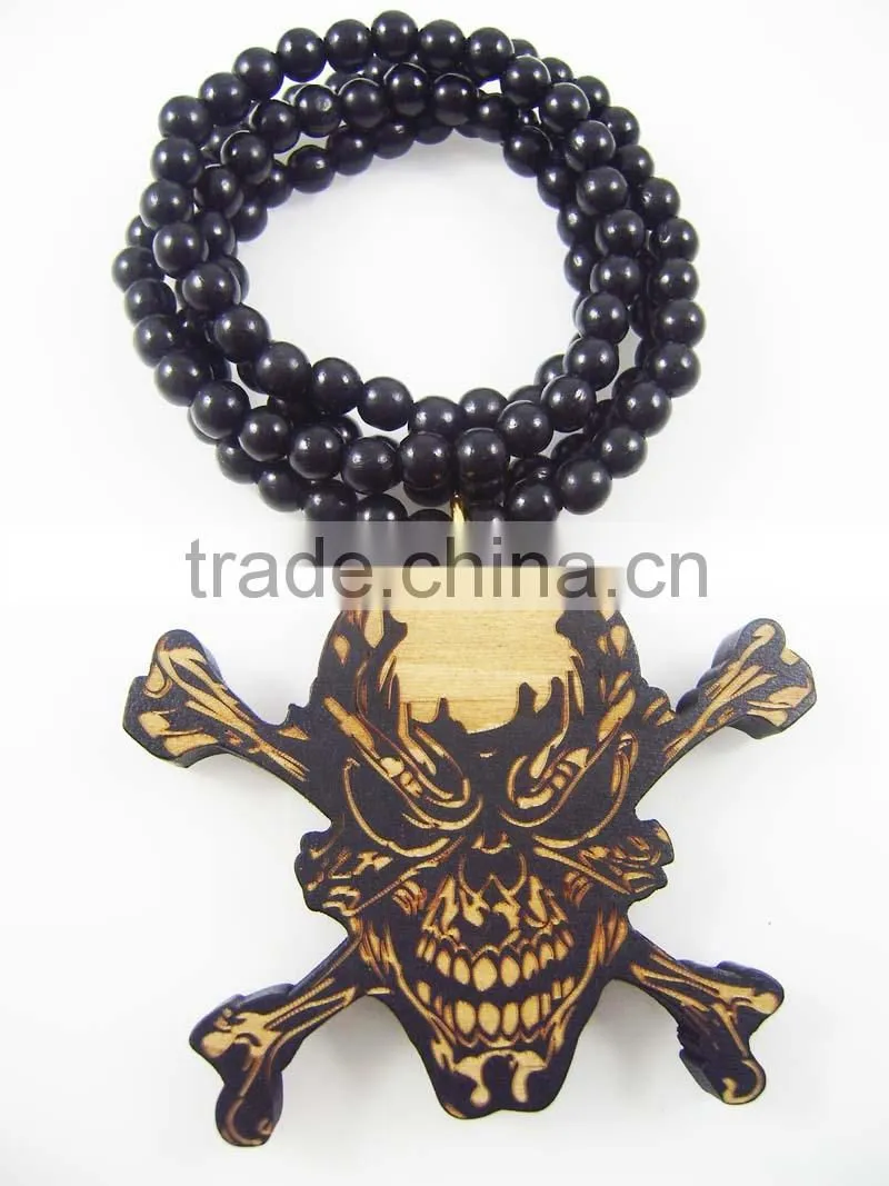 Men's danger skull good Pendants Fashion Wood Hip Hop Rosary Chain Beads Necklaces