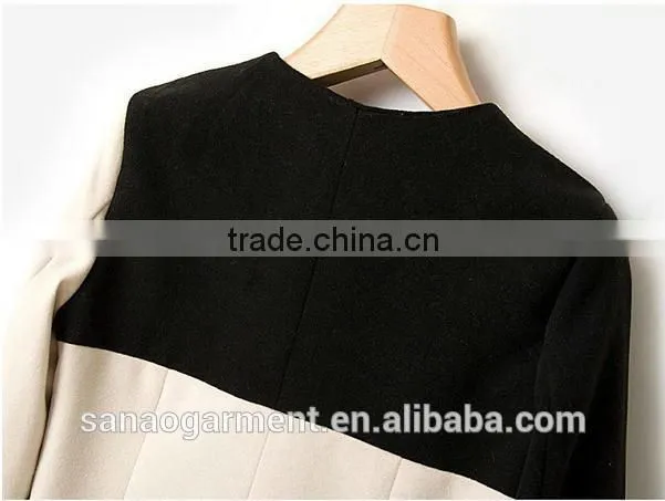 2015 European style women's contrast color grid woolen coat