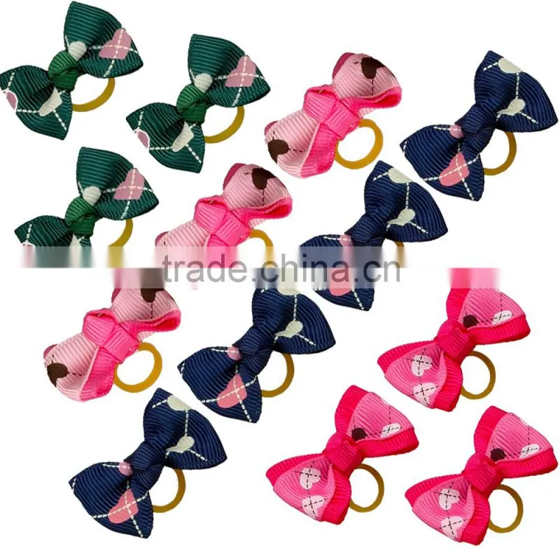 Wholesale Rubber Band Dog Cat Puppy Hearth Pattern Hair Bows