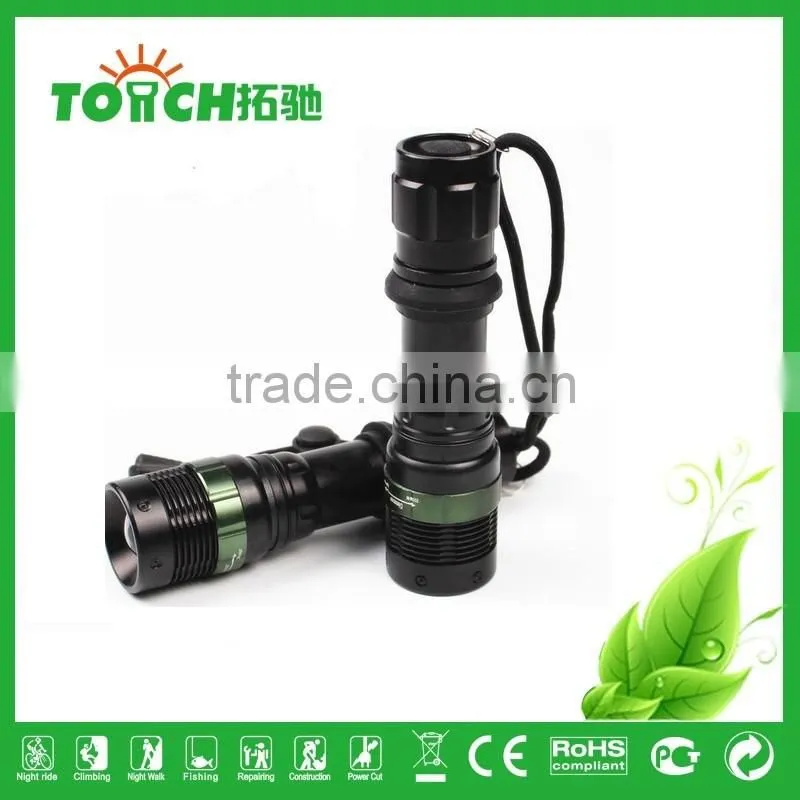 self defense strong light flashlight for outdoor emergency flashlight use 1*18650 battery zoomable flash light for camping