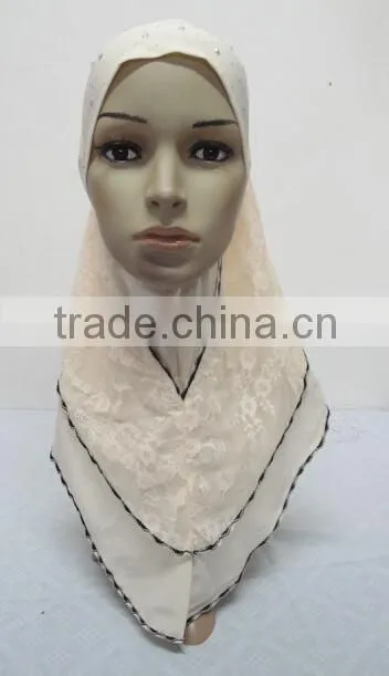 H259 latest muslim hijab with lace layer
