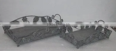 100774F- S/2 rectangle metal leaves basket