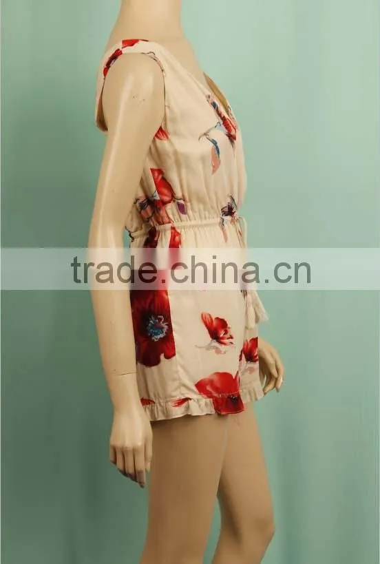 2016 summer new pattern leisure playsuit sleeveless one-piece floral short jumpsuit