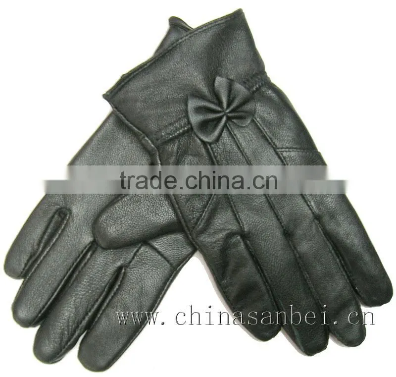 lady bowknot real genuine leather gloves LG-02