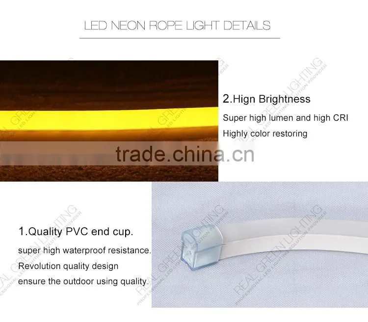 4.3w Ultra Bight Yellow LED Neon Rope Light Flexible Yellow Color Yellow LED Neon Flex Rope Light