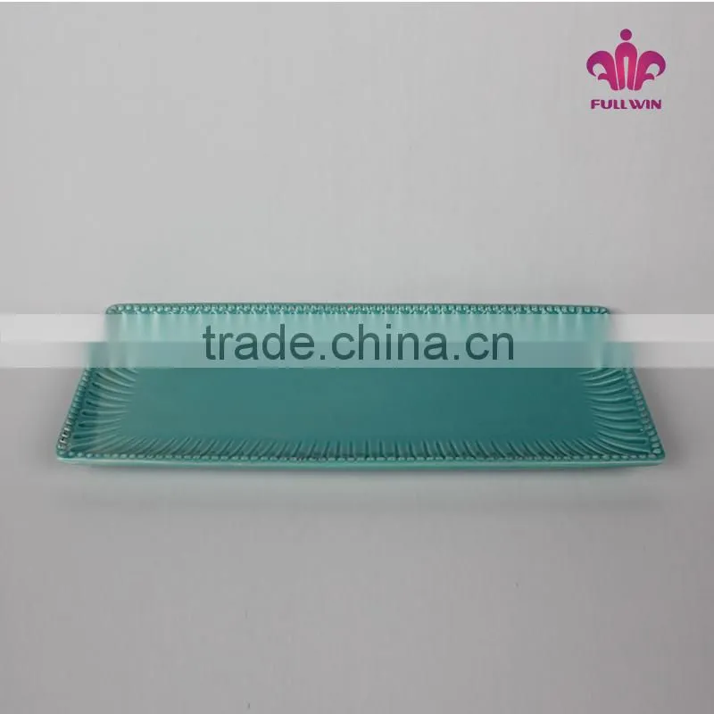 New Ceramic Dinner serving Retangle Platter White/Cream/Green color