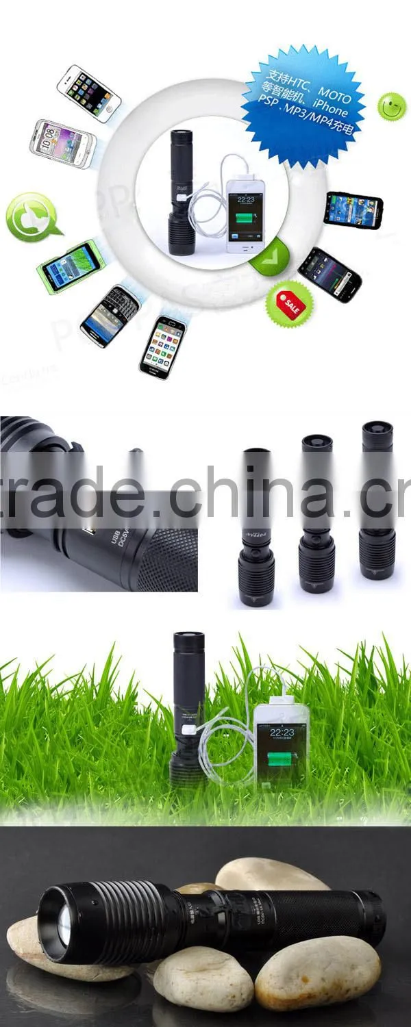 6618 IPhone 4s /5 Power bank Charger USB rechargeable High Power XML T6 led Power Bank Flashlight