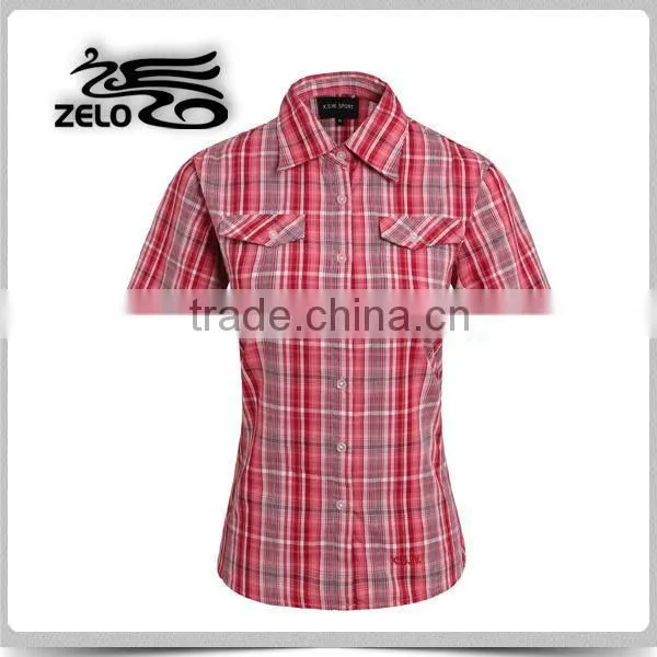 2015 half sleeve cotton checks shirts ladies plaid shirt