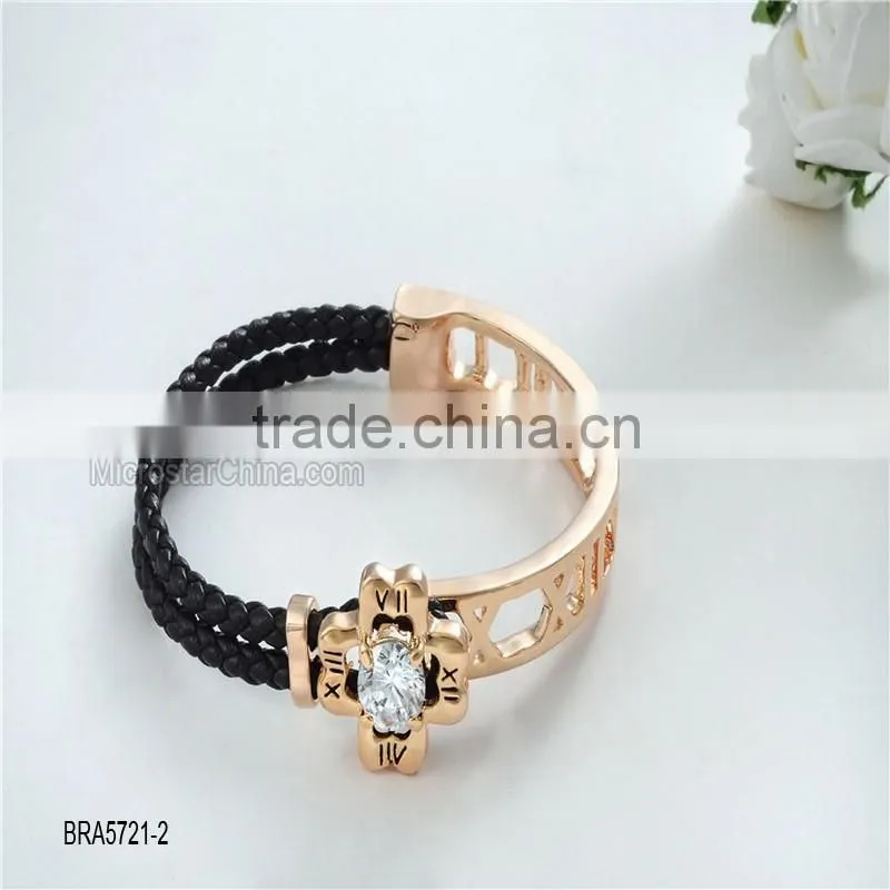 Clover Austrian alloy leather crystal bracelet