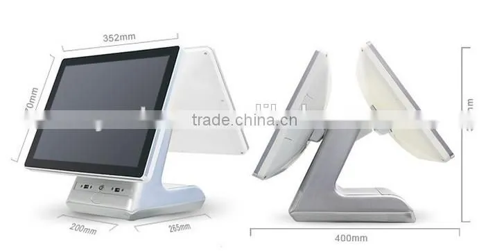 15inch Dual touch screen Supermarket POS system all in one with Aluminum alloy casing