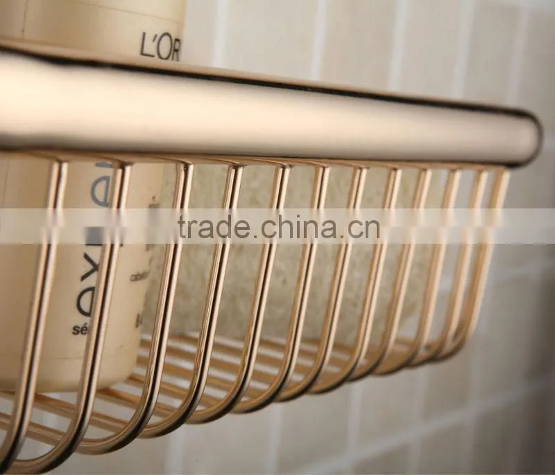 Gold Royal Storage Rack, Square Brass Shower Basket,Single Tier Bathroom Accessories