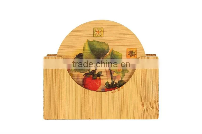 Round Colorful Tea Bamboo Coaster Set for Ceramics Cup and Ceramics Bowl
