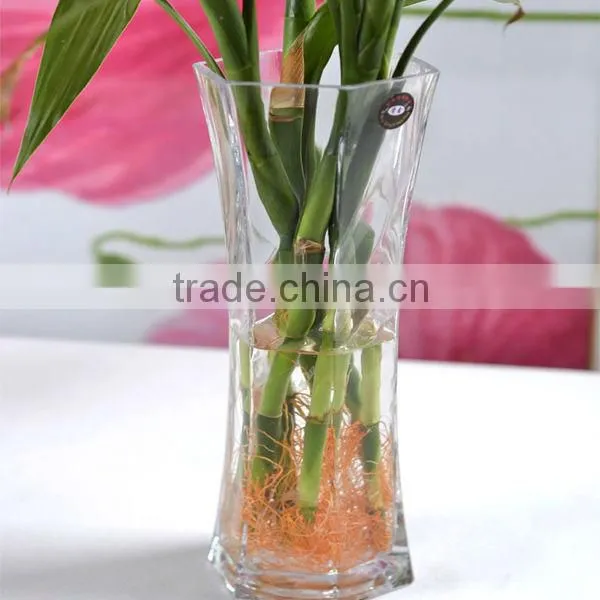 Wholesale clear square glass vase, all glass vase machine blowing