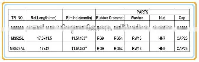 MS525 Aluminum Alloy Tyre Valve /New Ningbo Autoparts Clamp-in Tubeless Tyre Valves