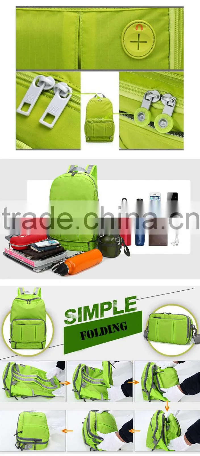 Light large volume foldable hiking backpack