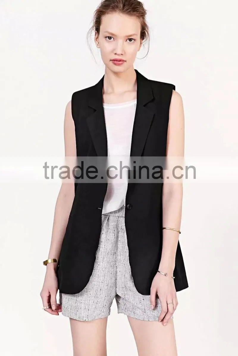 New Products 2016 Casual Black Waistcoats For Women Sleeveless Vest