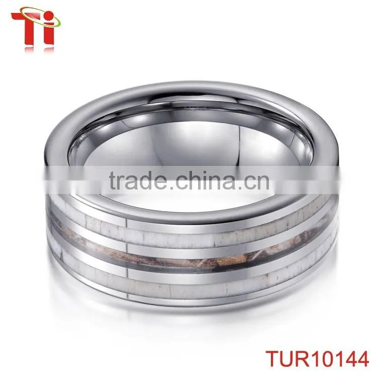 Tungsten carbide wedding ring inlay antler without plating