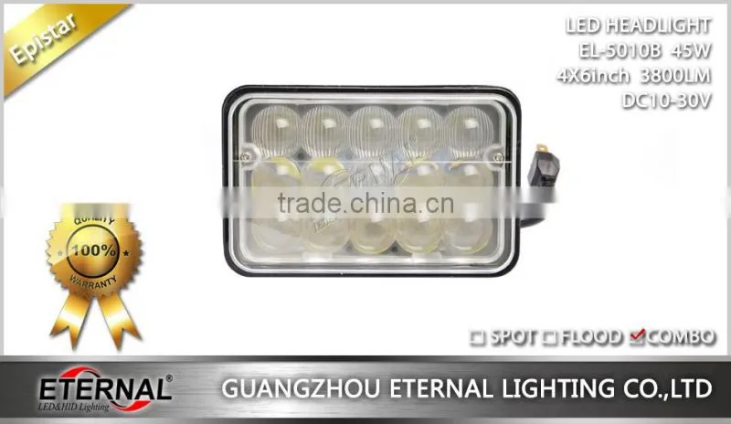 4x6in 45W sealed beam led headlight dual beam light with H4 plug for Dodge GMC Lincoln Maserati with out mounting brackets
