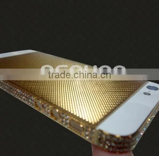 100% 24k real gold back cover with square grid and diamond for iphone 5s