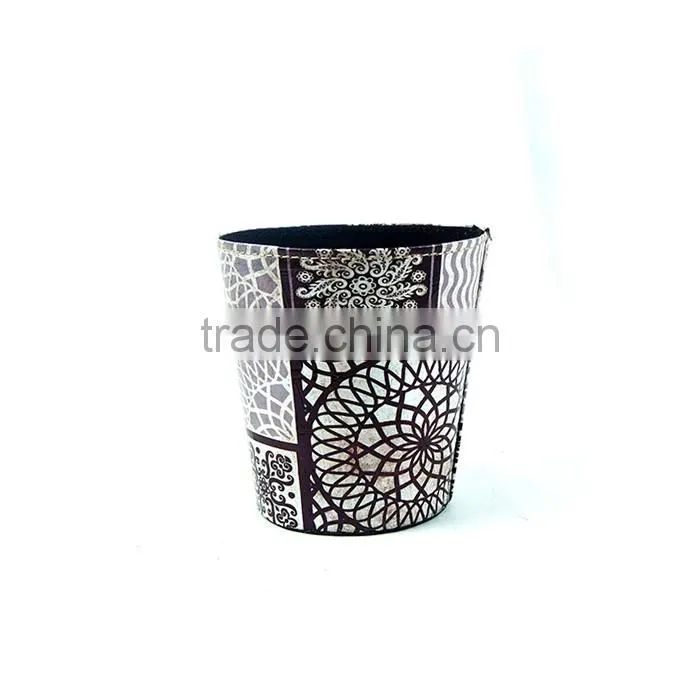 Flower Print Waste Bin Faux Leather Trash Can For Kicthen/Livingroom/Bathroom