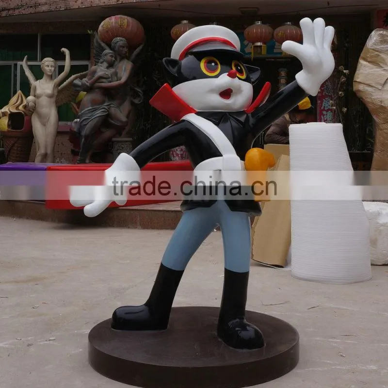 FRP black cat police cartoon statue