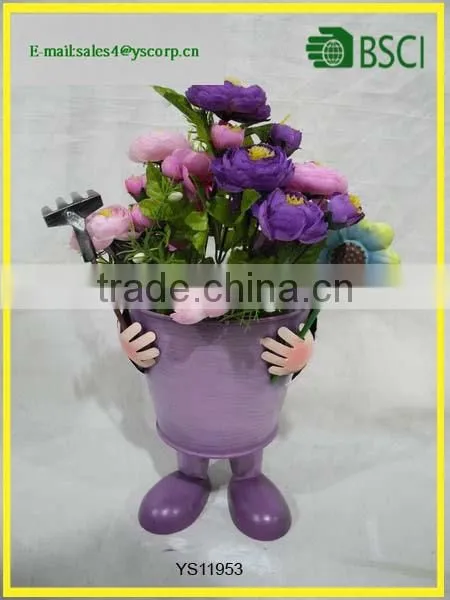 YS11953 funny metal decorative flower pot with foot handmade plant pot