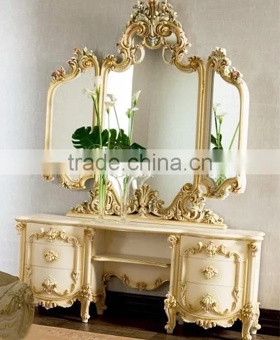 New Arrival Elegant Classic French Rococo Floral Painted Golden Vanity Dressing Table for Noble House BF12-05254b