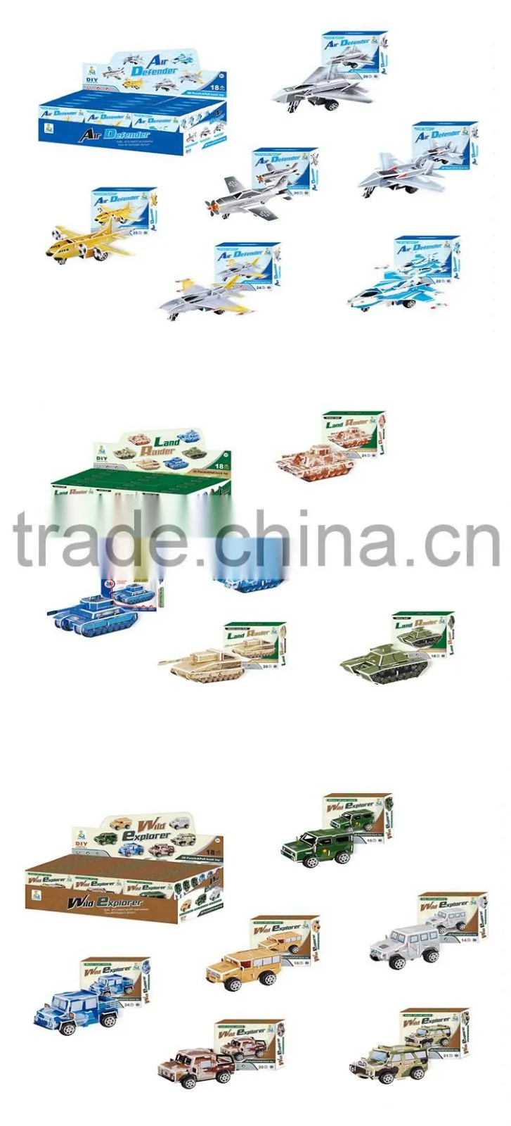 New puzzle toys pull back 3d puzzle plane and car series