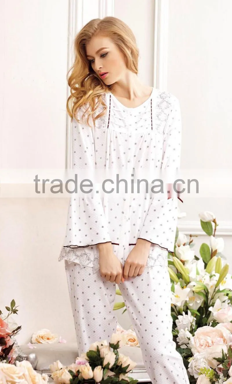 Lady Long Sleeve Sleepwear Casual Women Cotton Pajamas