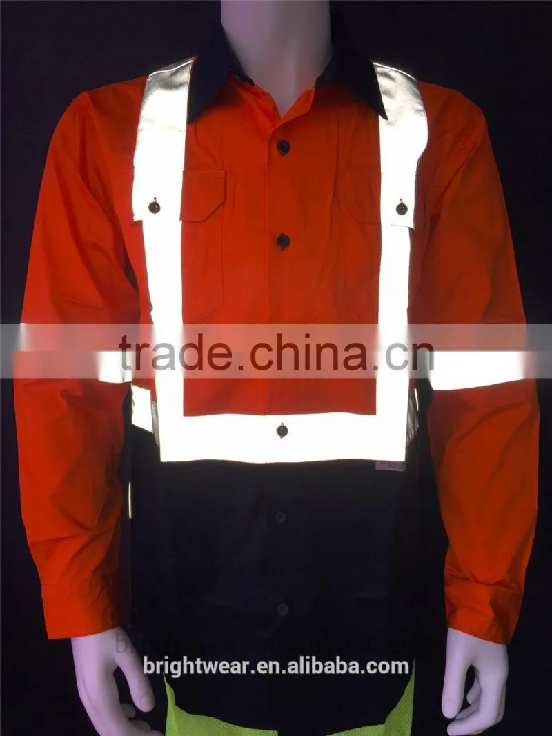 long sleeve hi-vis cotton drill safety shirts