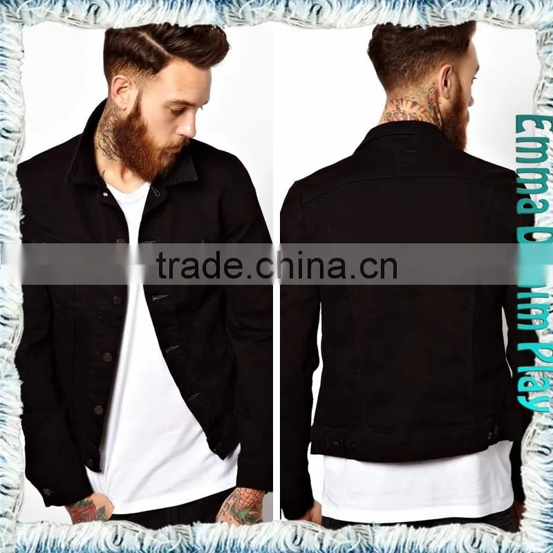Mens Casual Slim Black Denim Vogue Short Coats with Copper Button