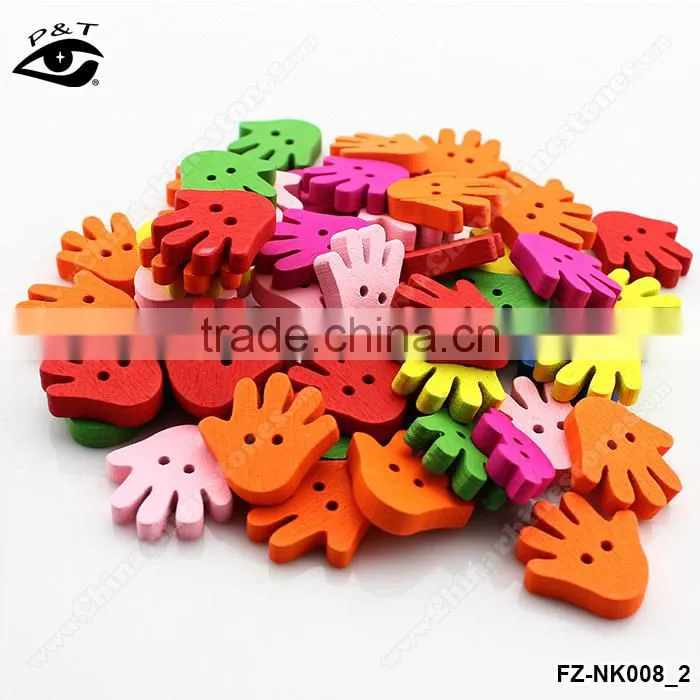 Colorful Palm shaped Wood Buttons 20mm Buttons with holes for clothing