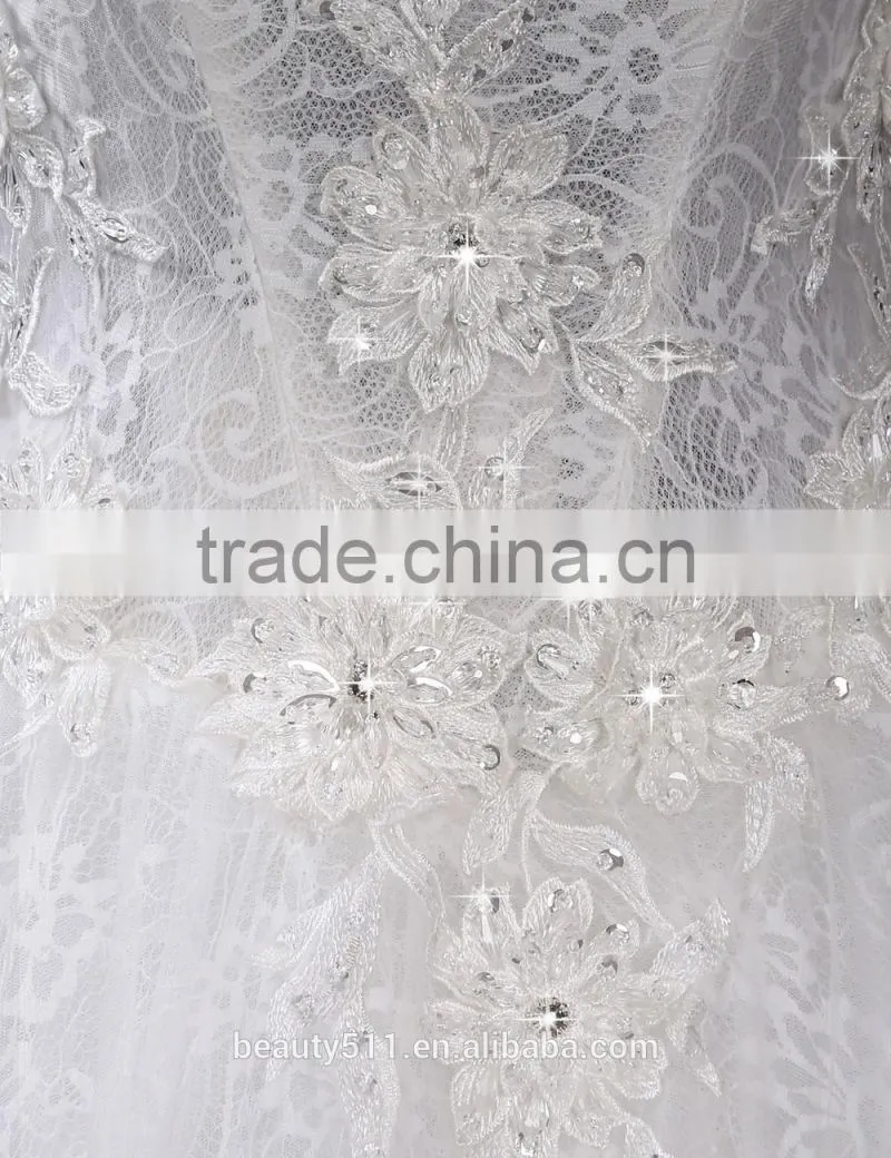 Attractive and high quality wedding dresses for women in bulk V-neck lace beaded weding dress prom gowns F11802