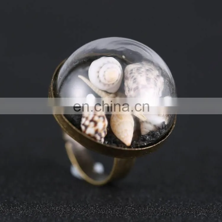 Fashion Vintage Style Antique Copper Ring Couch Black Mini Sand Ring Dome Dangle Adjustable Ring