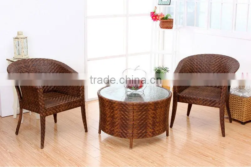 PE rattan lounge or leisure rattan round table with 4 armchairs
