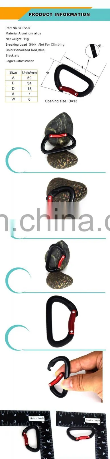 Colorful 59mm D shape aluminum carabiner clip keychain climbing rock climbing carabiner for camping hiking outdoor