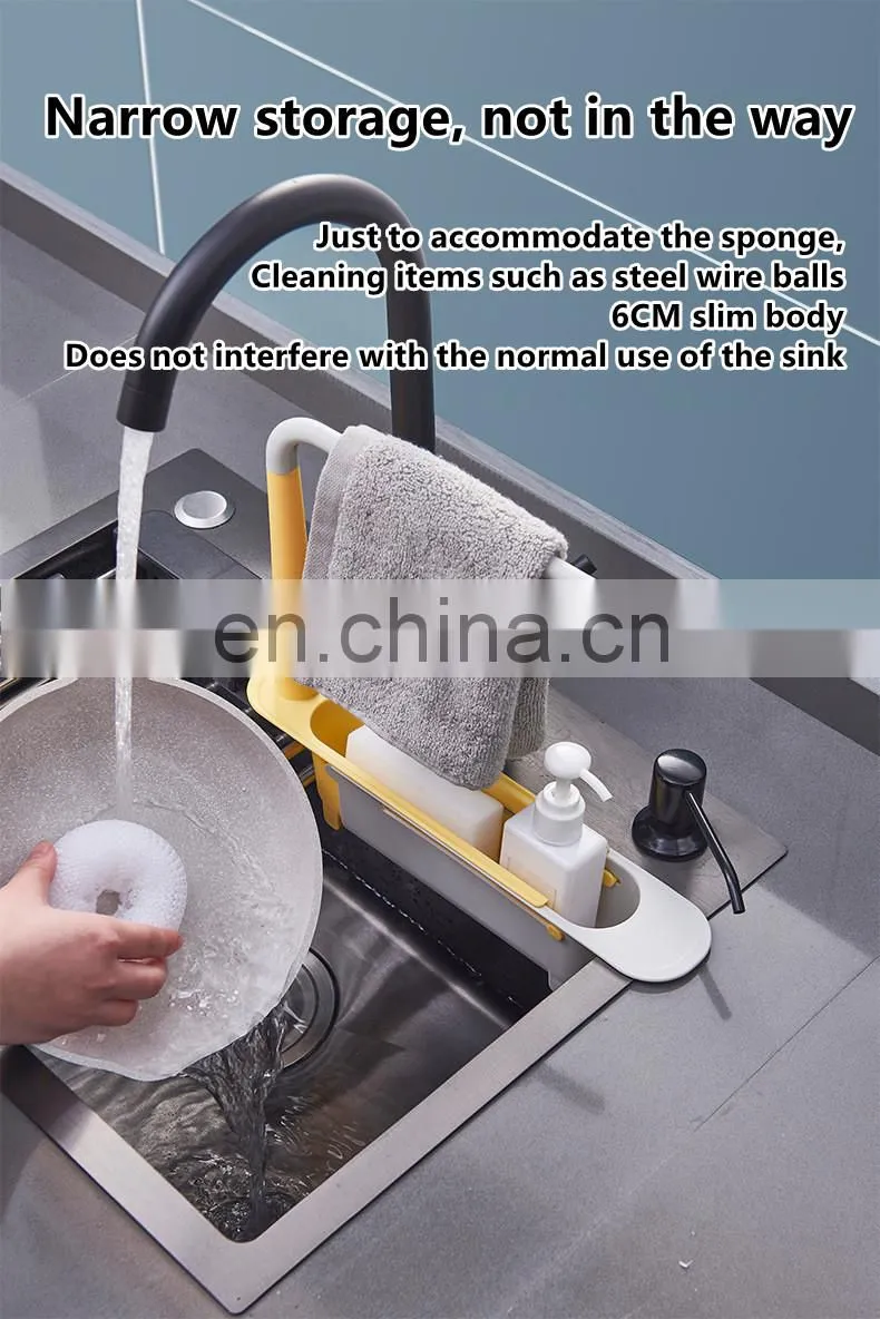 Telescopic Sink Shelf Kitchen Sink Organizer Soap Sponge Holder Towel Drain Rack Storage Basket Kitchen accessories gadget