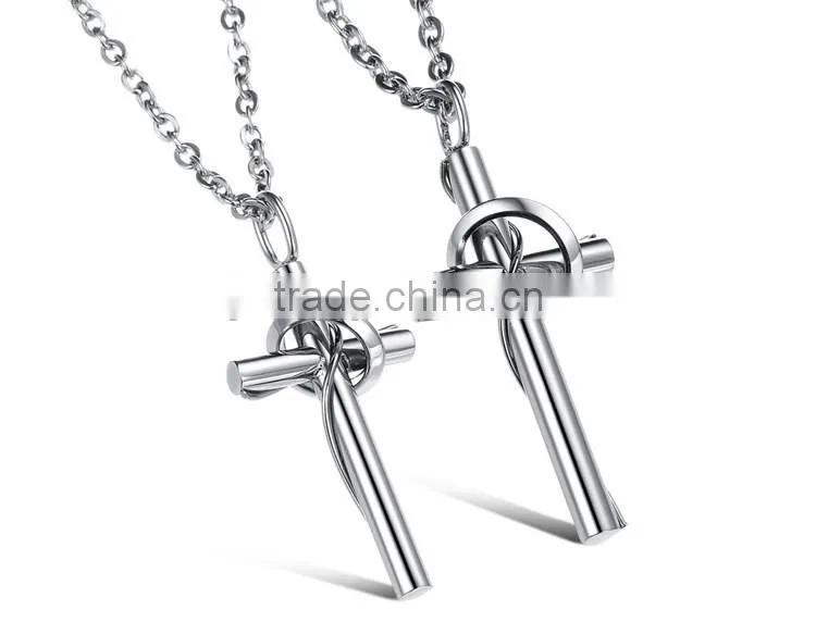 Titanium steel jewelry wholesale Love touching the cross titanium steel couples necklaces with pure steel