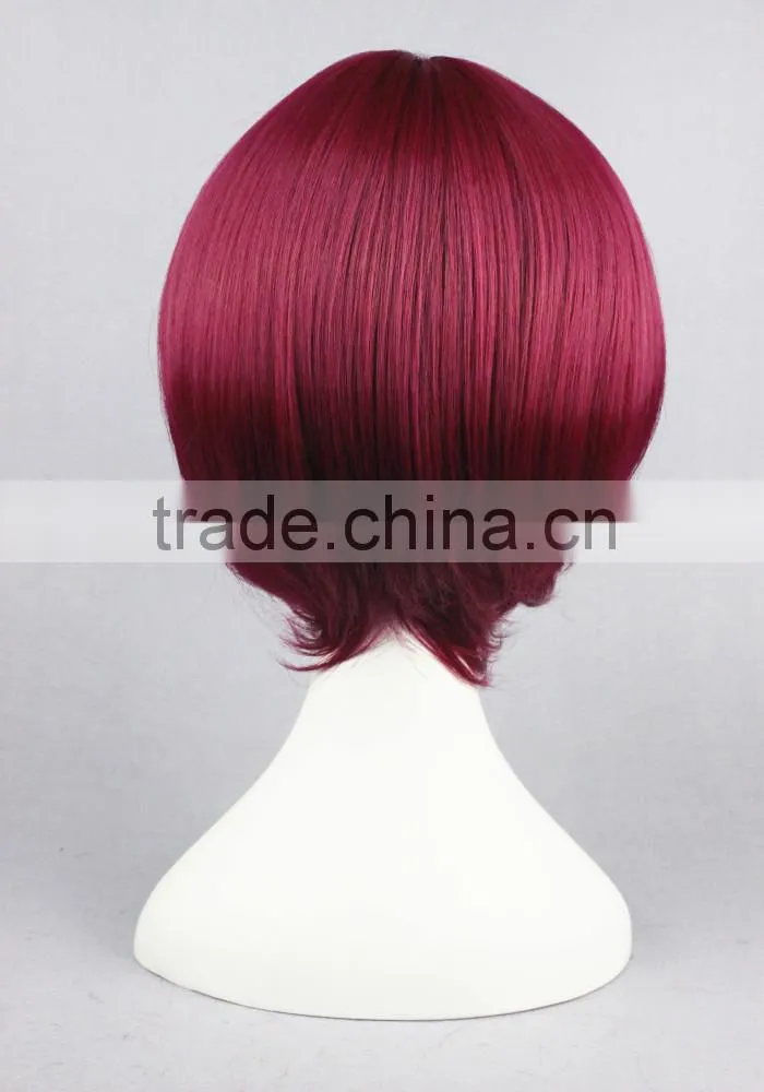 High Quality 35cm Short Straight Starry Sky-Yoh Tomoe Wine Red Synthetic Anime Wig Cosplay Costume Hair Wig Party Wig