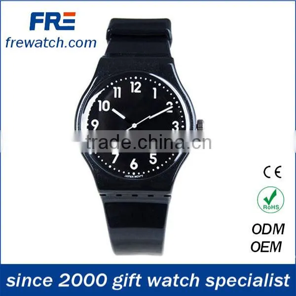 fashion colorful water resisting plastic watch with pvc strap and stainless steel back