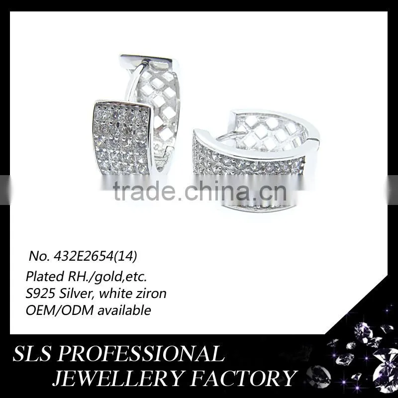2015 fashion design Sterling Silver stamped 925 hiphop cubic zirconia earrings for women