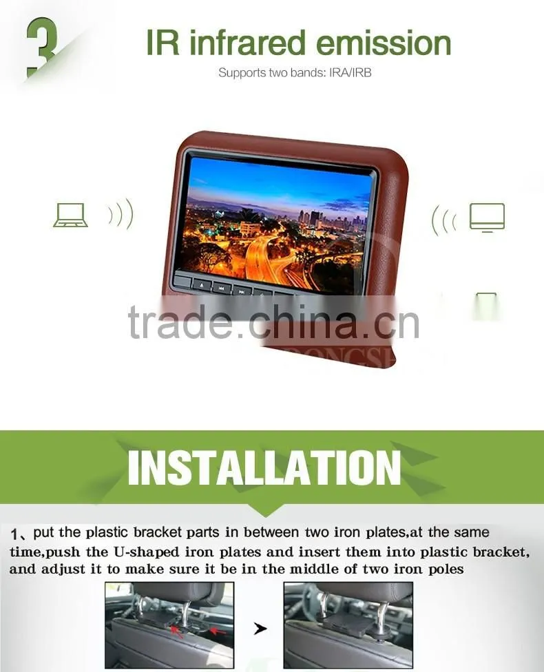 Hot selling Car monitor with 9 inch screen ,Car Headrest DVD without pillow
